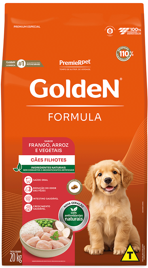 Ração Seca PremieR Pet Golden Formula Cães Filhotes Frango e Arroz - 20Kg