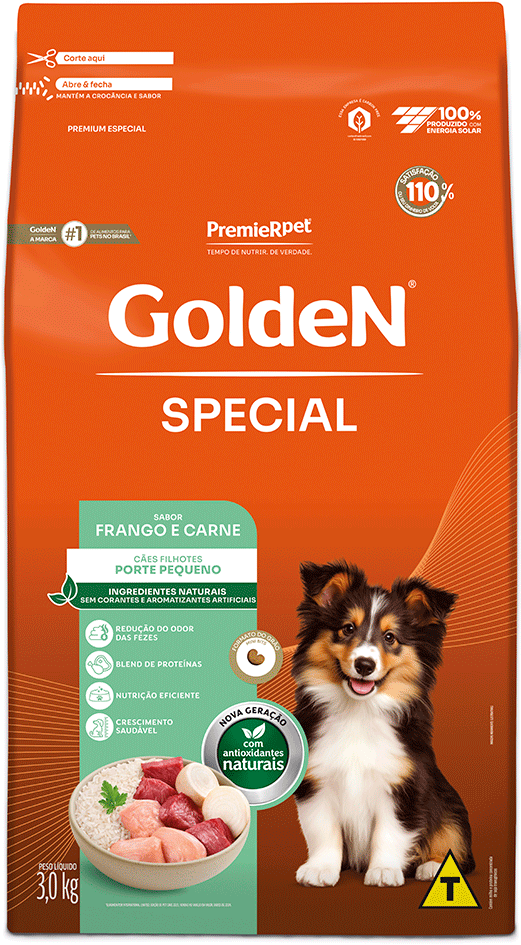 Ração Seca Golden Special para Cães Filhotes porte Pequeno sabor Frango e Carne - 3Kg
