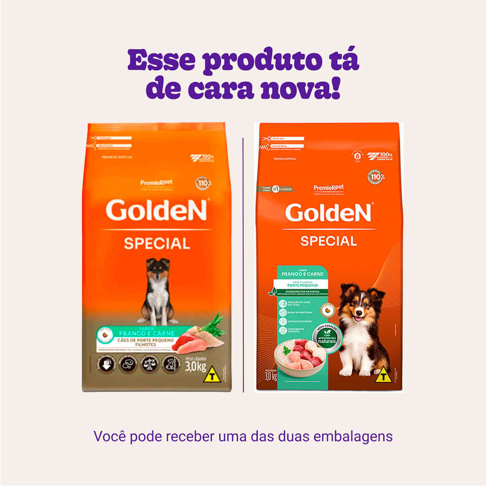 Ração Seca Golden Special para Cães Filhotes porte Pequeno sabor Frango e Carne - 3Kg