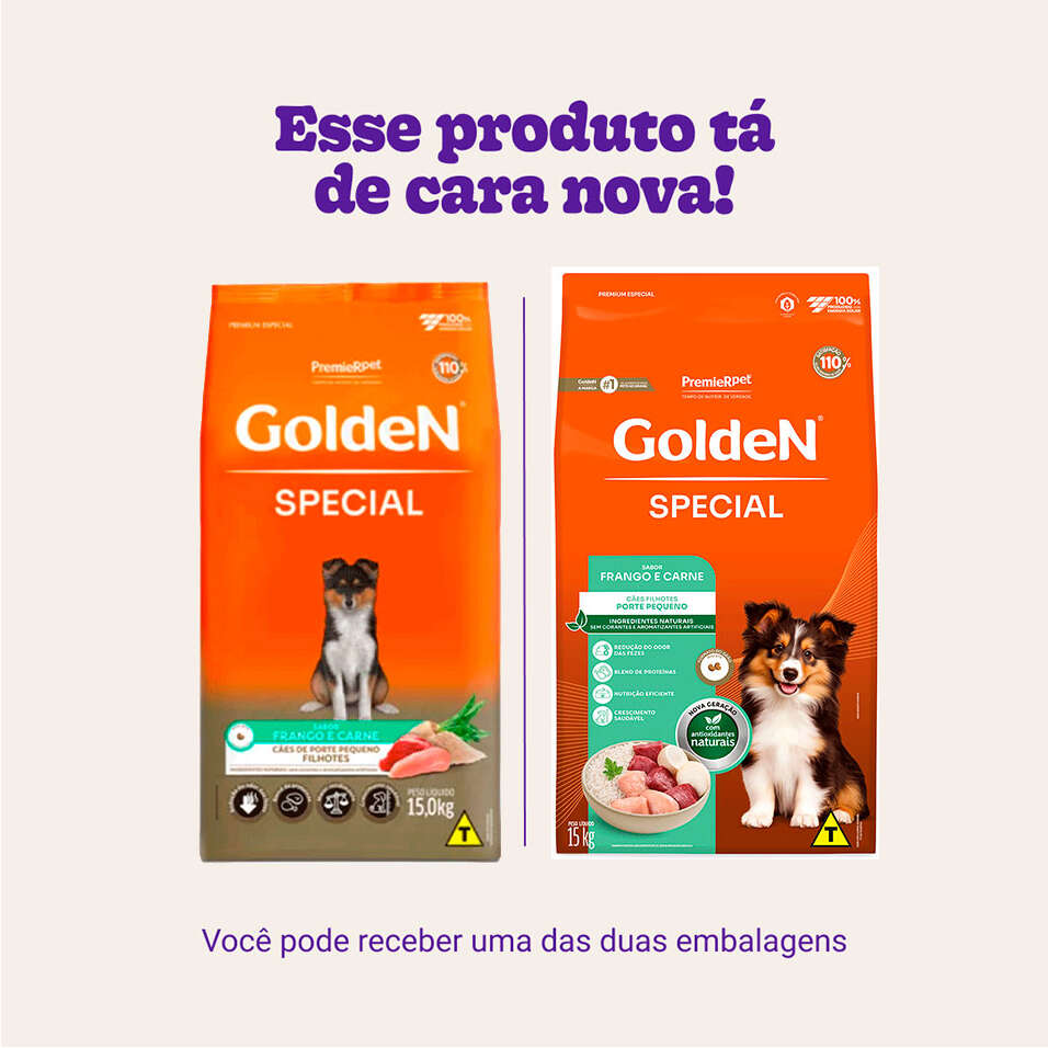 Ração Seca Golden Special para Cães Filhotes porte Pequeno sabor Frango e Carne - 15Kg