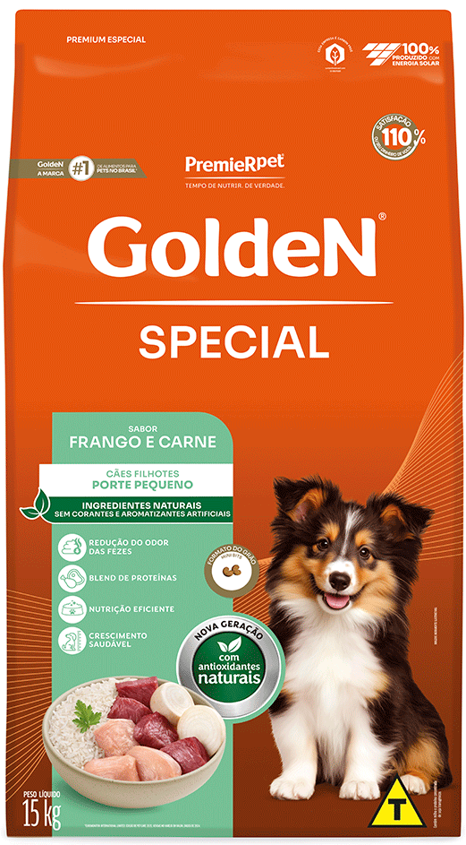 Ração Seca Golden Special para Cães Filhotes porte Pequeno sabor Frango e Carne - 15Kg