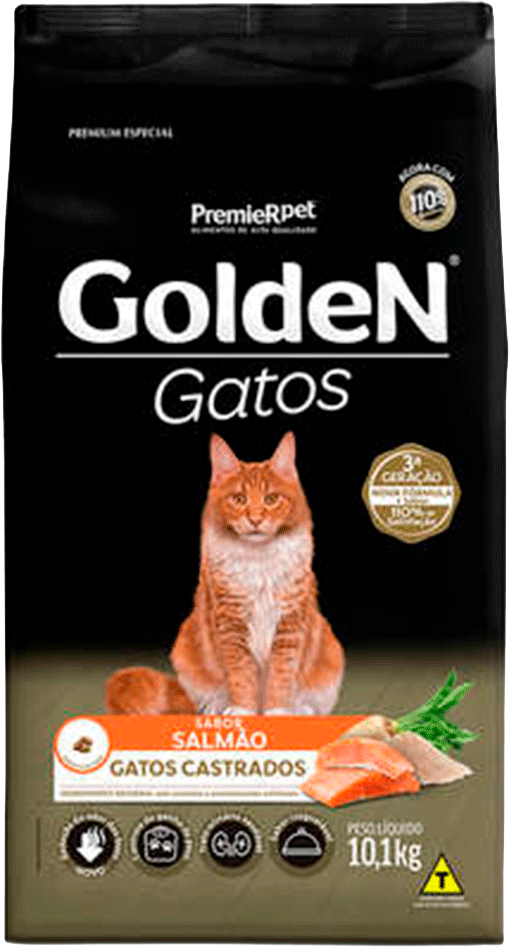 Ração Seca PremieR Pet Golden Salmão para Gatos Adultos Castrados - 10,1Kg