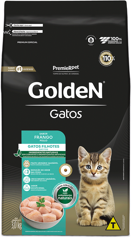 Ração Seca PremieR Pet Golden Gatos Filhotes Frango - 3Kg
