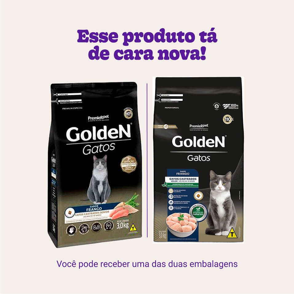 Ração Seca Golden Gatos Castrados Sênior Frango - 3Kg