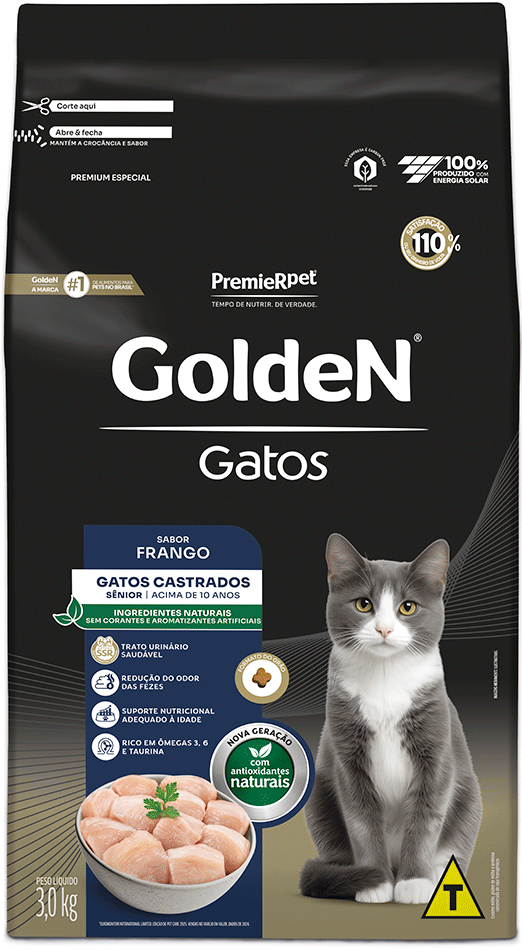 Ração Seca Golden Gatos Castrados Sênior Frango - 3Kg