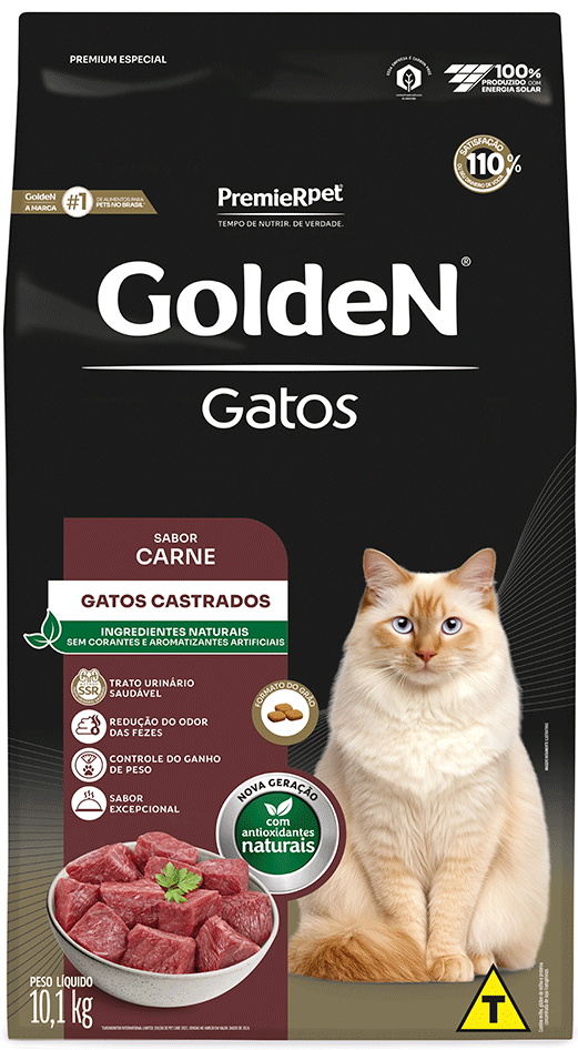 Ração Seca PremieR Pet Golden Carne para Gatos Castrados - 10,1Kg