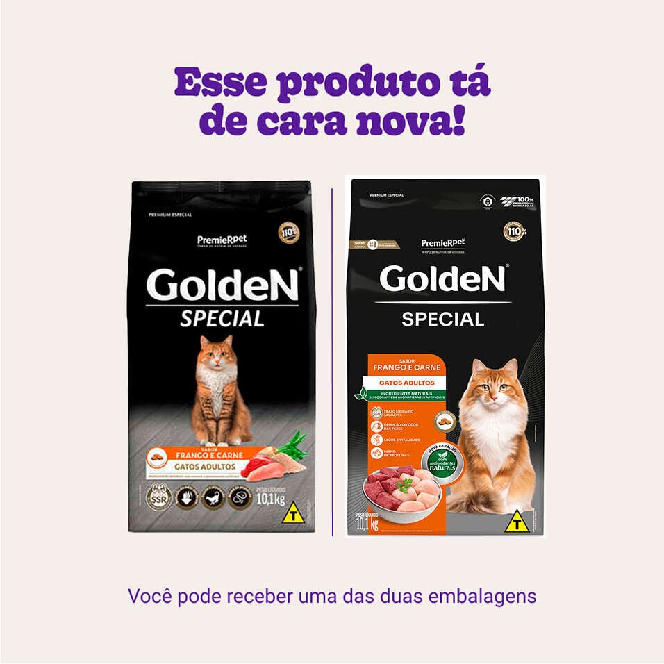 Ração Seca Golden Special Frango e Carne para Gatos Adultos - 10,1Kg