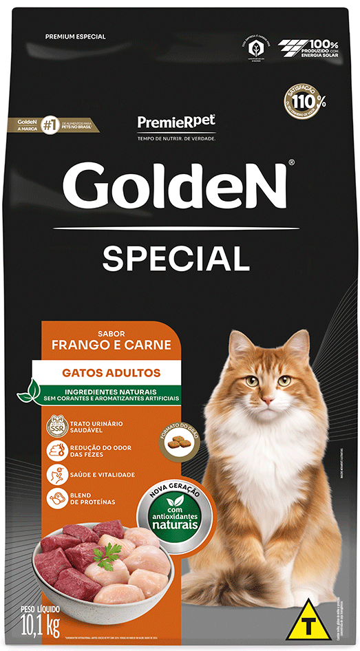 Ração Seca Golden Special Frango e Carne para Gatos Adultos - 10,1Kg