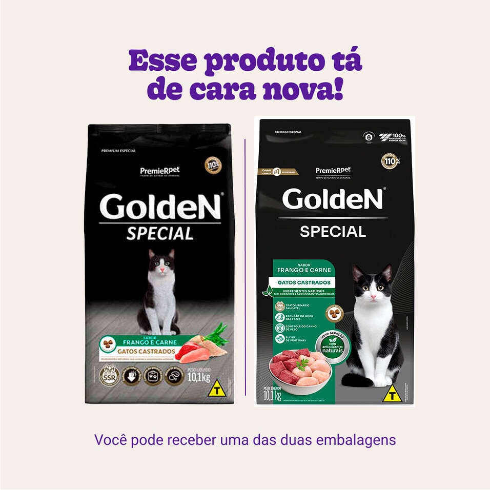 Ração Seca GoldeN Special Frango e Carne para Gatos Castrados - 10,1Kg