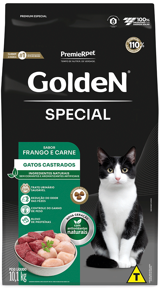 Ração Seca GoldeN Special Frango e Carne para Gatos Castrados - 10,1Kg