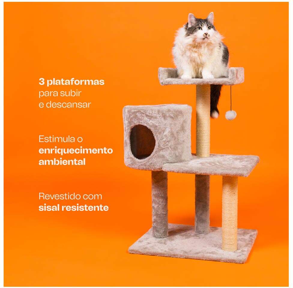 Brinquedo Arranhador Torre Meau 3 andares para Gatos - Tam. Único