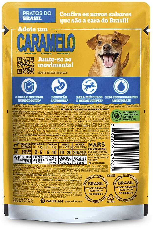 Ração Úmida Pedigree Caramelo para Cães Adultos sabor Picadinho - 70 g