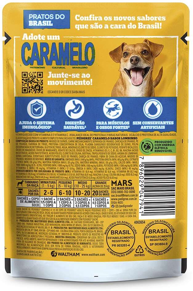 Ração Úmida Pedigree Caramelo para Cães Adultos sabor Lombinho - 70 g