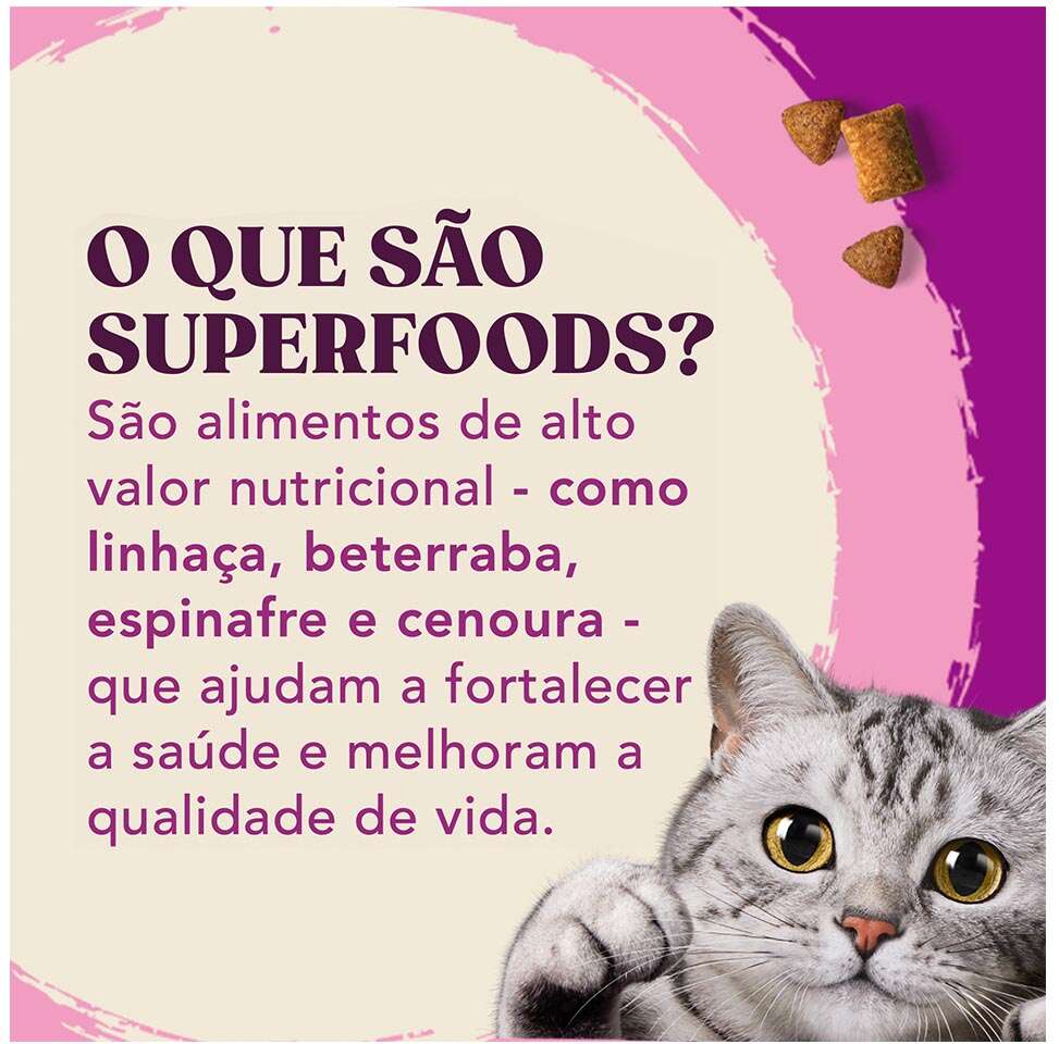 Ração Seca Whiskas Superfoods para Gatos Adultos Castrados sabor Salmão e Linhaça - 10,1Kg