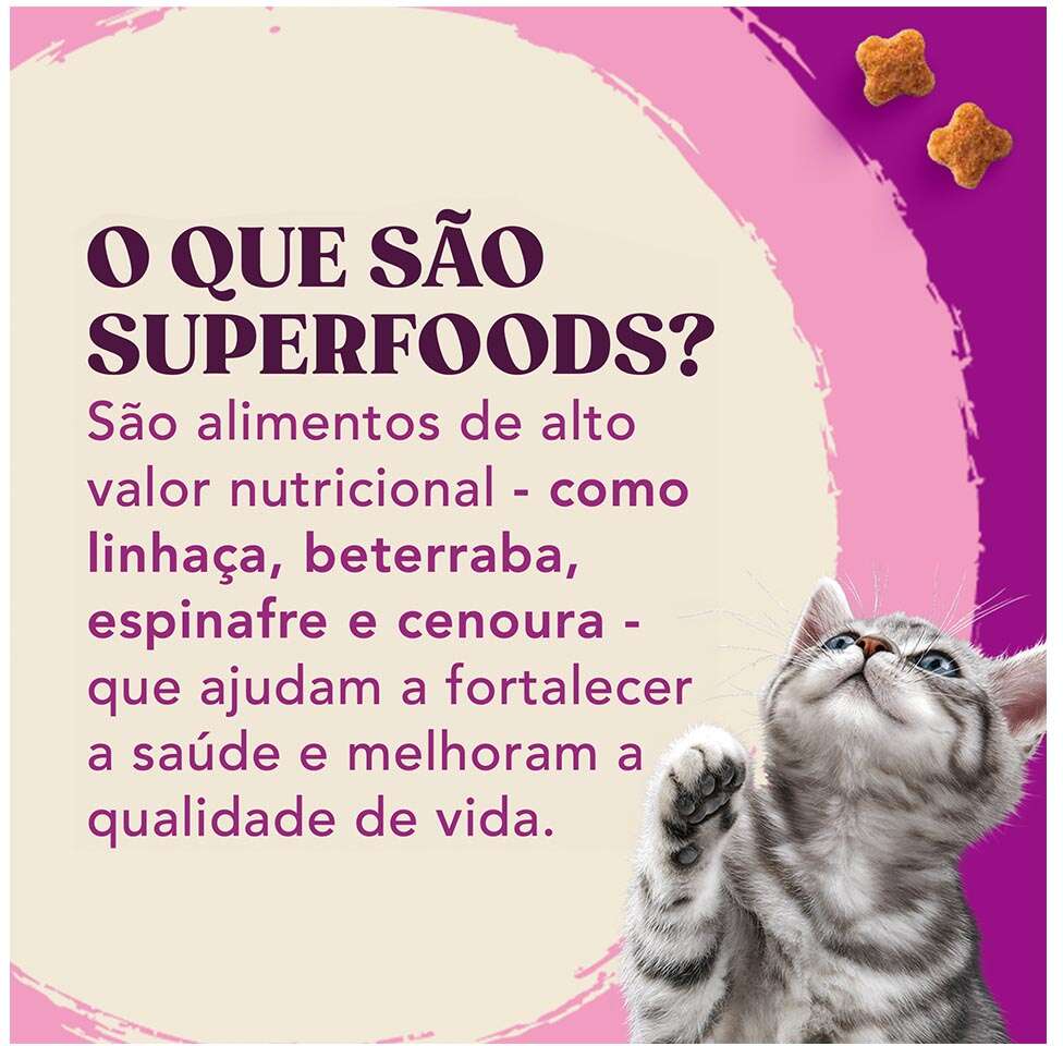 Ração Seca Whiskas Superfoods para Gatos Filhotes sabor Salmão e Linhaça - 2,7Kg