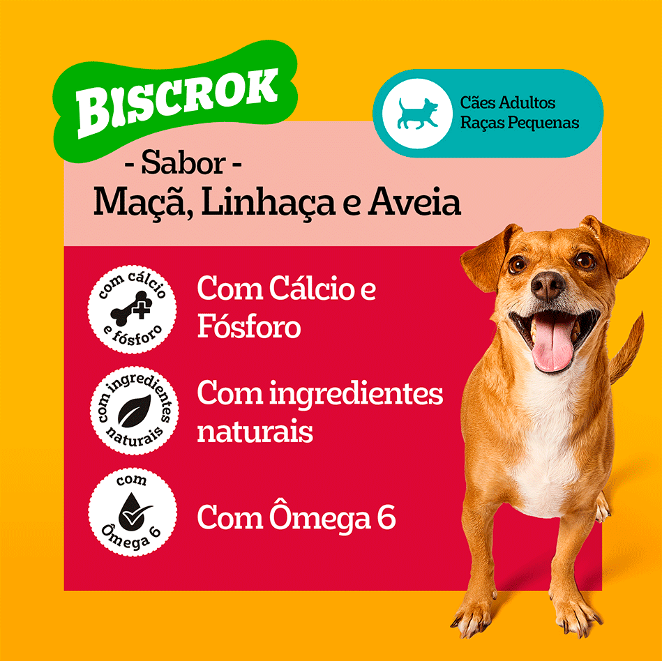 Biscoito Pedigree Biscrok para Cães Adultos Raças Pequenas sabor Maça, Linhaça e Aveia - 500 g