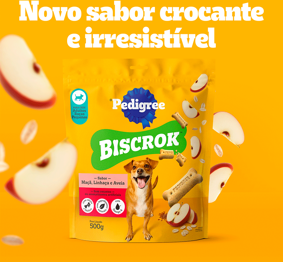Biscoito Pedigree Biscrok para Cães Adultos Raças Pequenas sabor Maça, Linhaça e Aveia - 500 g
