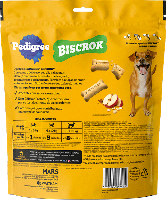 Biscoito Pedigree Biscrok para Cães Adultos Raças Pequenas sabor Maça, Linhaça e Aveia - 500 g