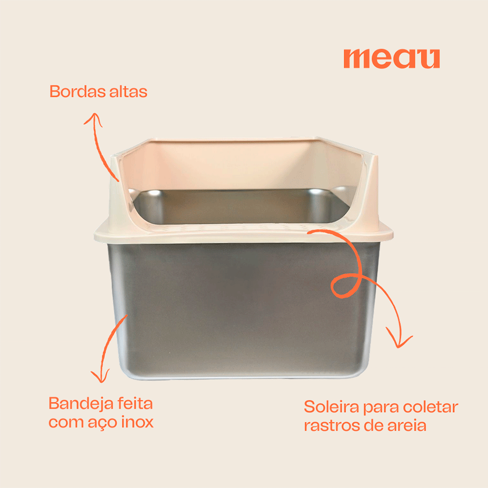 Caixa de Areia Meau Inox com Soleira para Gatos - Tam. G