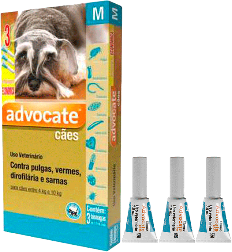 Antipulgas e Vermicida Advocate 100 mg para Cães de 4 a 10Kg - 3 Pipetas