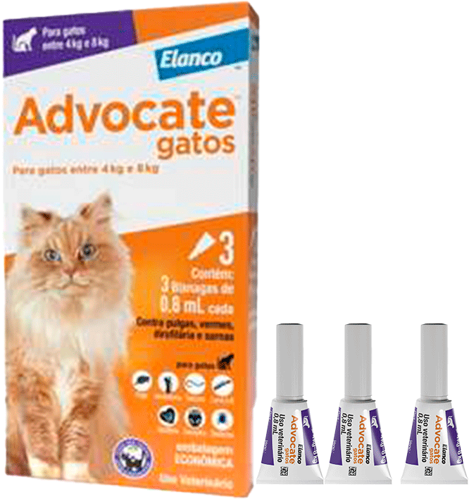 Antipulgas e Vermicida Advocate 80 mg para Gatos de 4 a 8Kg - 3 Pipetas