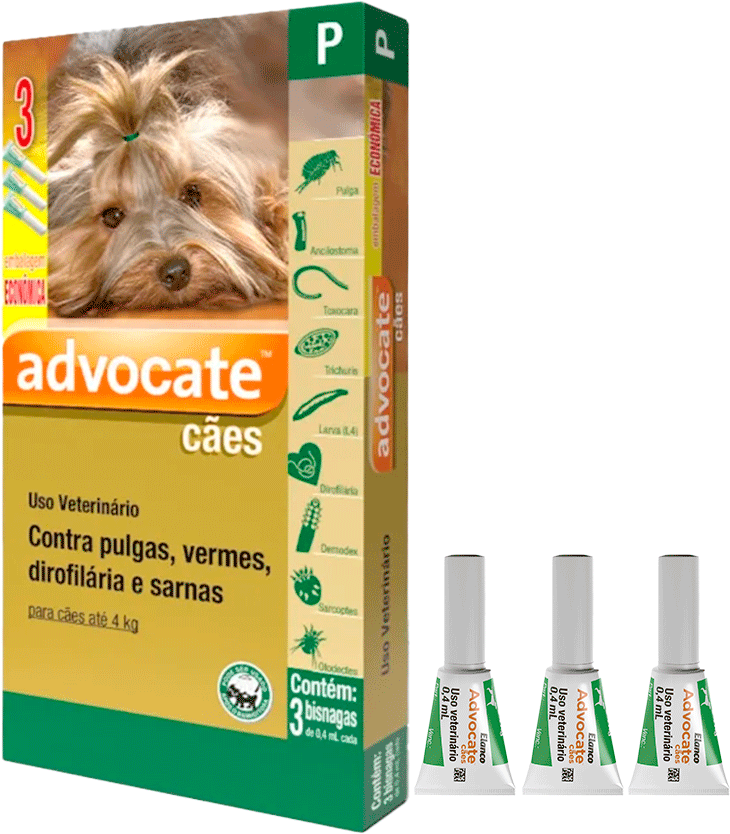 Antipulgas e Vermicida Advocate 40 mg para Cães até 4Kg - 3 Pipetas