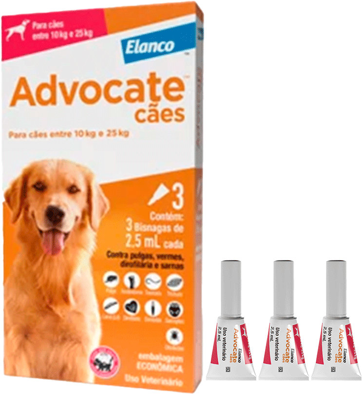 Antipulgas e Vermicida Advocate 250 mg para Cães de 10 a 25Kg - 3 Pipetas