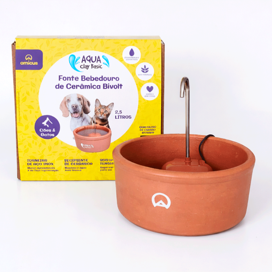 Fonte Bebedouro Cerâmica Amicus Aqua Clay Basic - Tam. Único