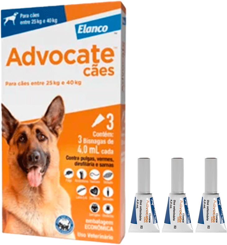 Antipulgas e Vermicida Advocate 400 mg para Cães de 25 a 40Kg - 3 Pipetas