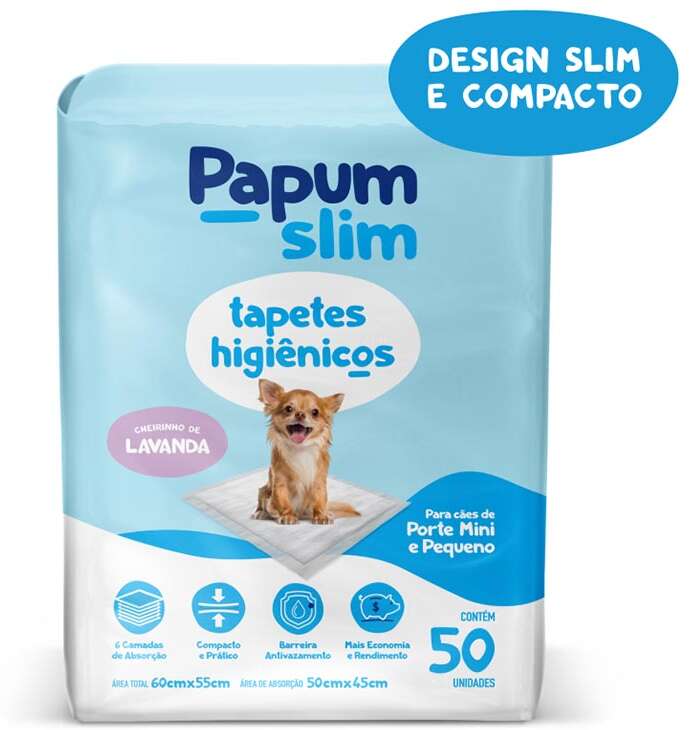Tapete Higiênico Papum Slim Lavanda para Cães de Porte Mini e Pequeno - 50 Unidades