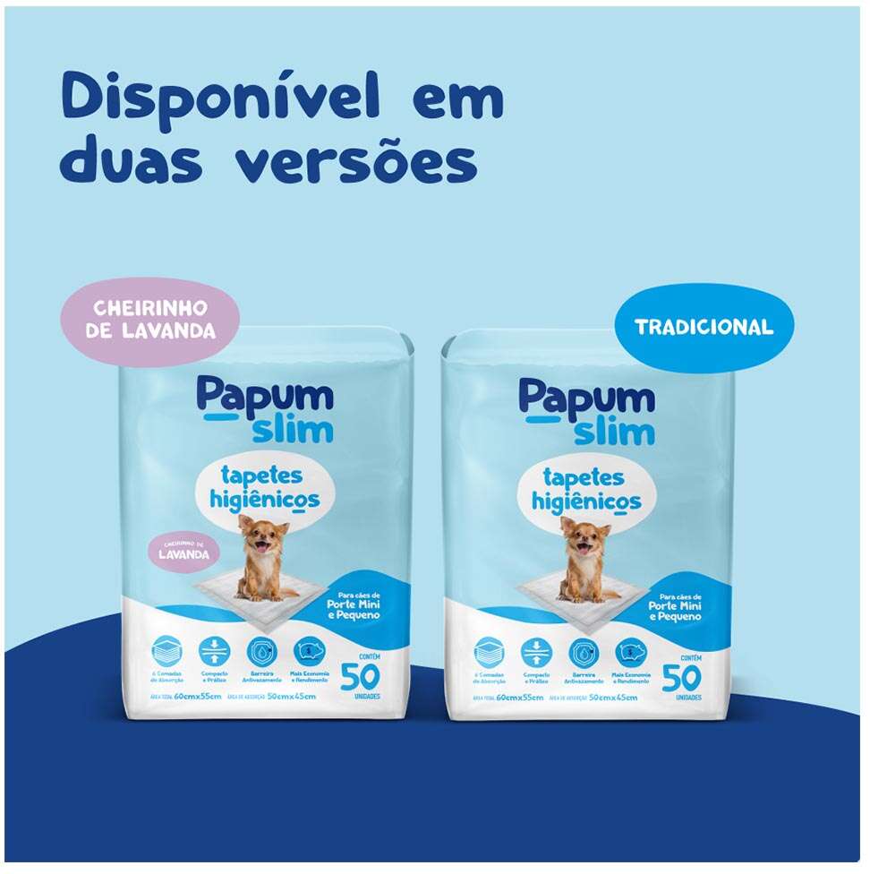 Tapete Higiênico Papum Slim Lavanda para Cães de Porte Mini e Pequeno - 50 Unidades