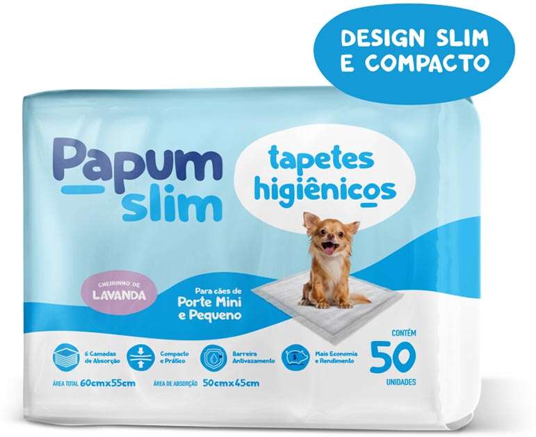Tapete Higiênico Papum Slim Lavanda para Cães de Porte Mini e Pequeno - 50 Unidades