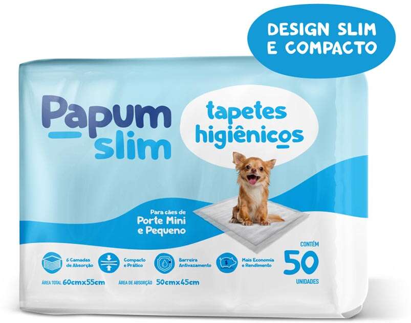 Tapete Higiênico Papum Slim para Cães de Porte Mini e Pequeno - 50 Unidades