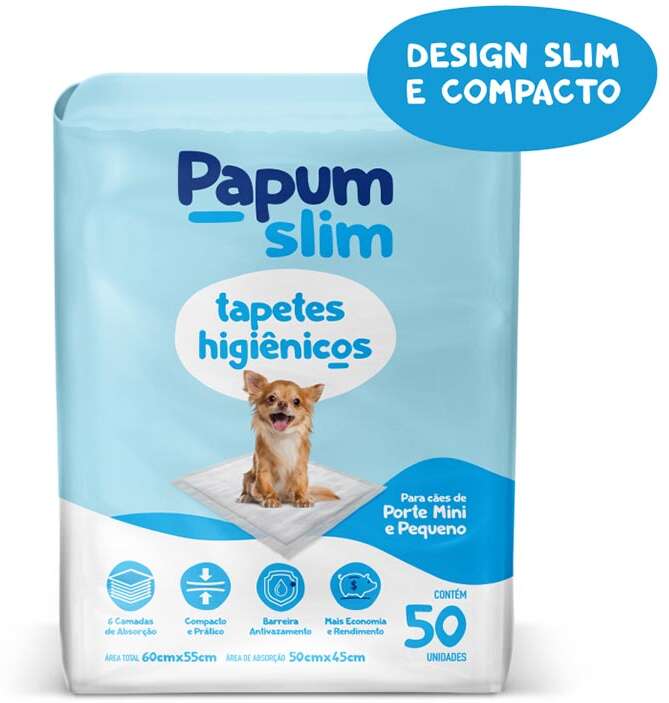 Tapete Higiênico Papum Slim para Cães de Porte Mini e Pequeno - 50 Unidades
