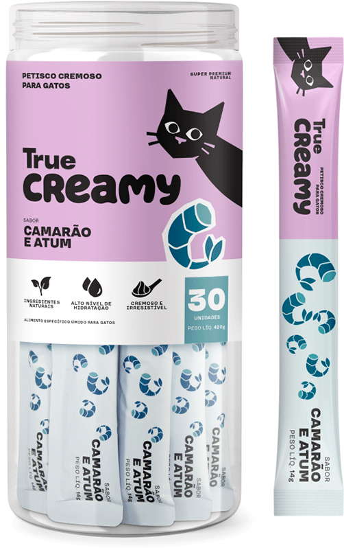 Petisco Cremoso True Creamy sabor Camarão e Atum para Gatos - 30 Unidades