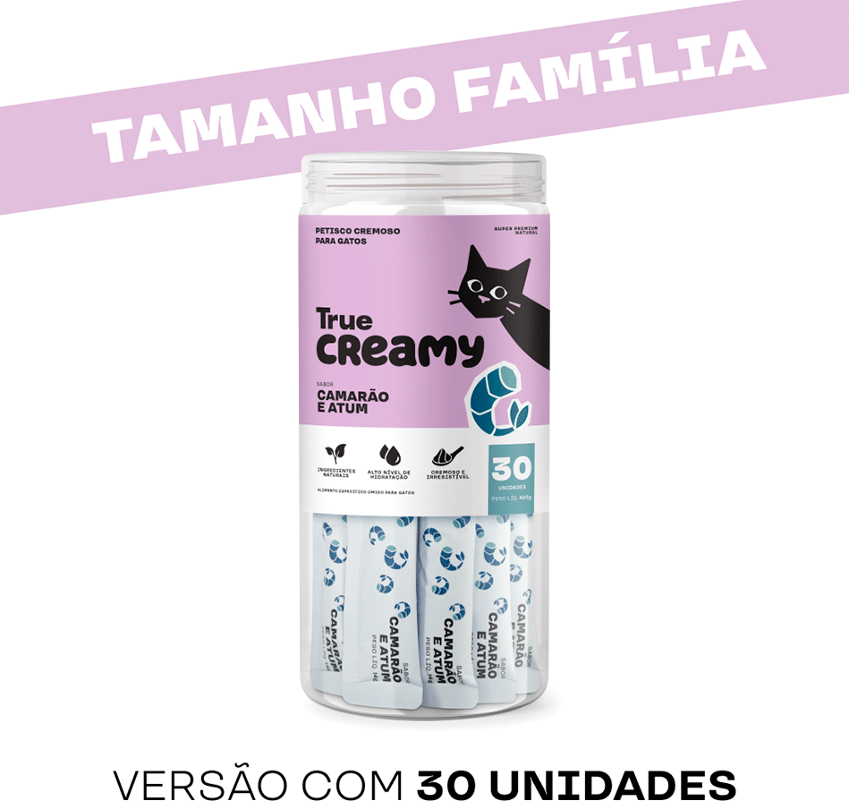 Petisco Cremoso True Creamy sabor Camarão e Atum para Gatos - 30 Unidades