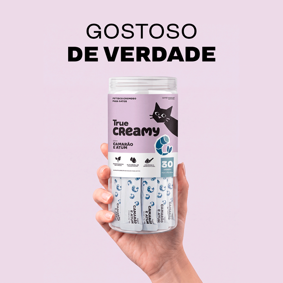 Petisco Cremoso True Creamy sabor Camarão e Atum para Gatos - 30 Unidades