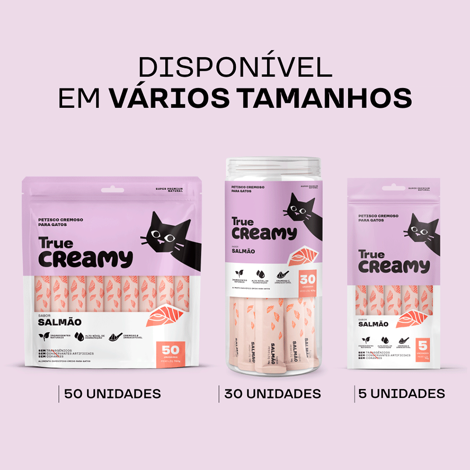 Petisco Cremoso True Creamy Sabor Salmão para Gatos - 1 Pacote (5 Unidades)