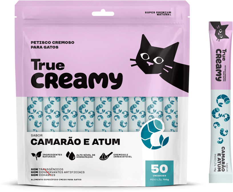 Petisco Cremoso True Creamy Sabor Camarão e Atum para Gatos - 50 Unidades