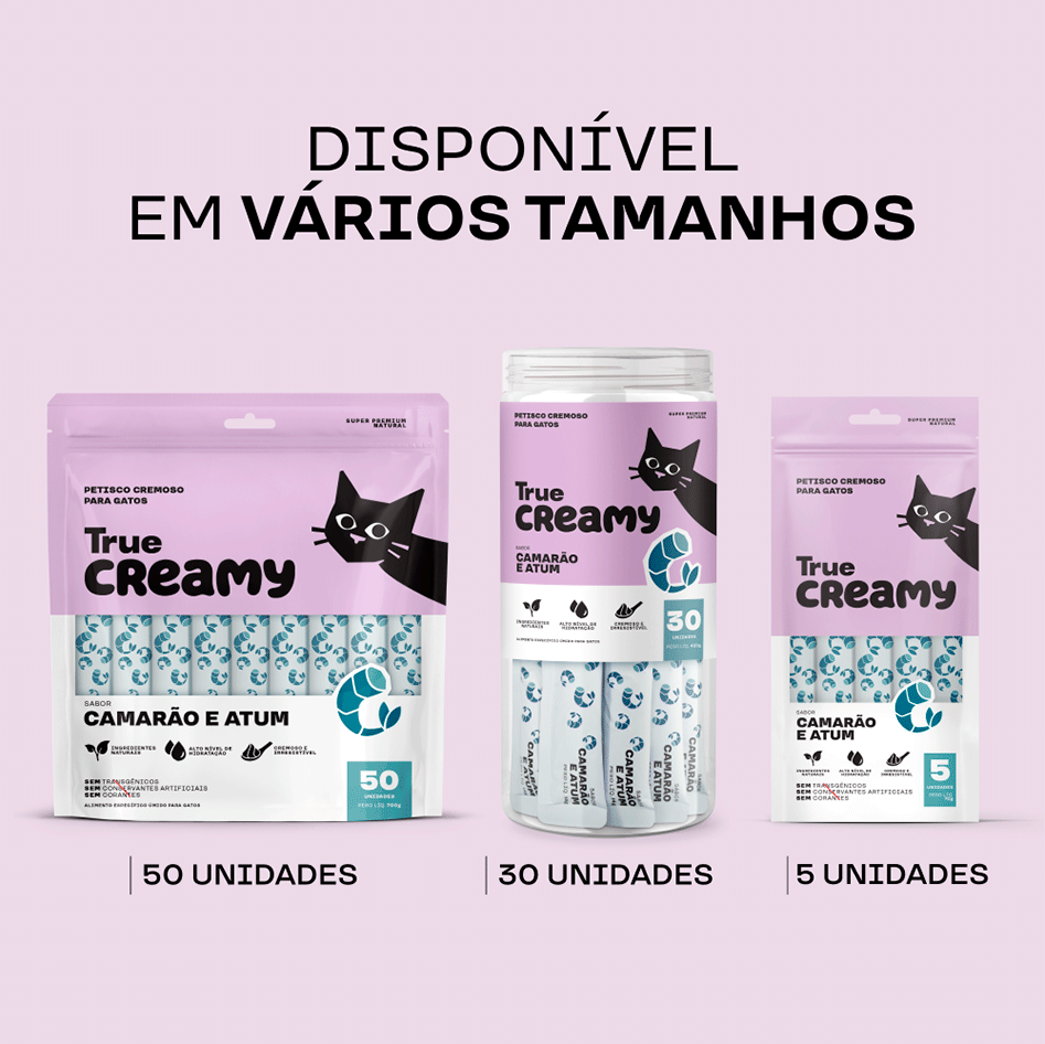 Petisco Cremoso True Creamy Sabor Camarão e Atum para Gatos - 1 Pacote (5 Unidades)
