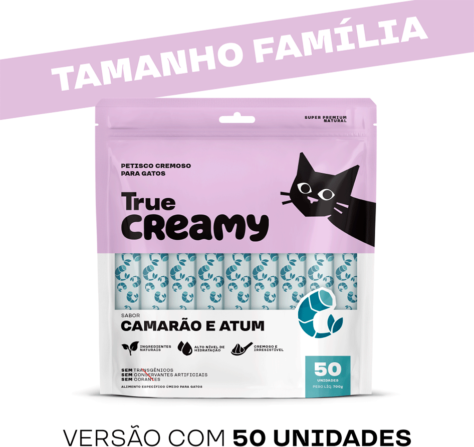 Petisco Cremoso True Creamy Sabor Camarão e Atum para Gatos - 50 Unidades