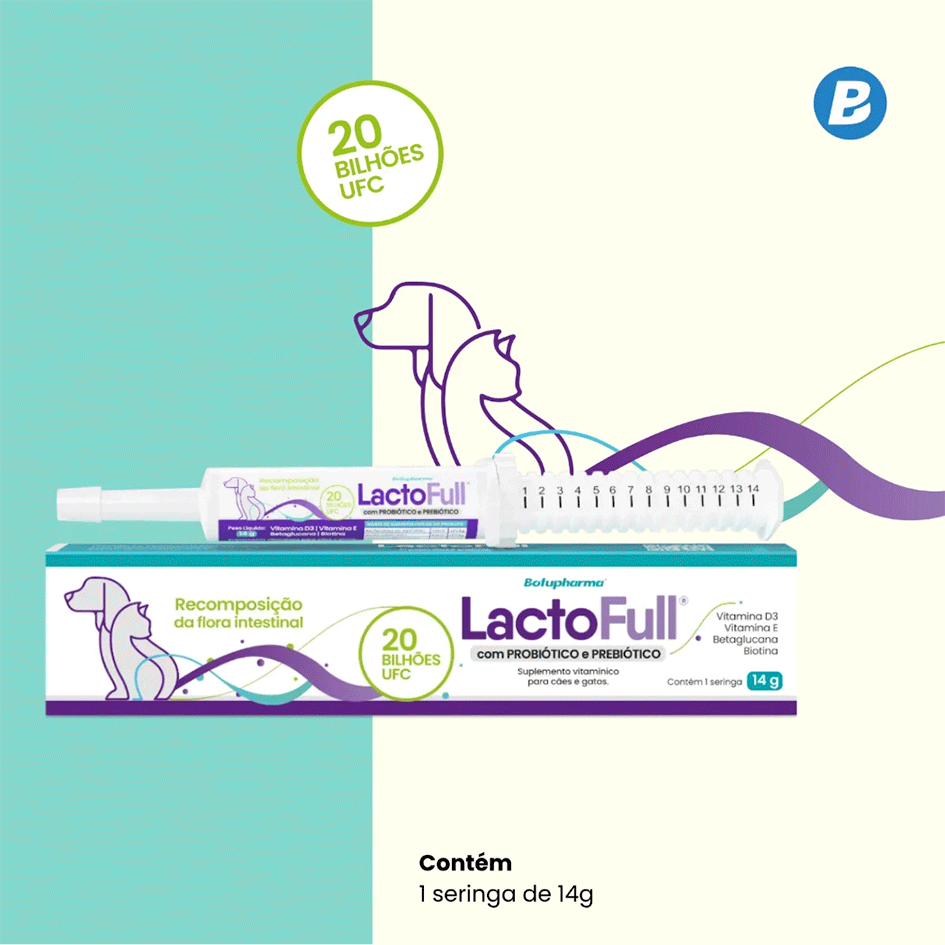 Suplemento Vitamínico Botupharma Pet Lacto Full Probiótico e Prebiótico para Cães e Gatos - 14 g