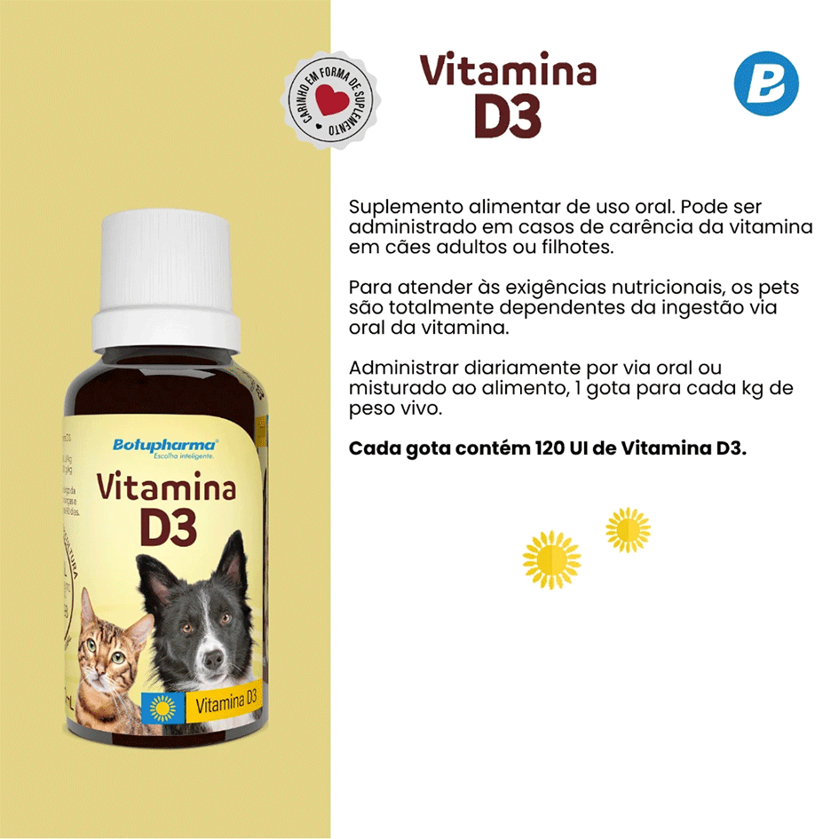 Suplemento Botupharma Pet Vitamina D3 para Cães e Gatos - 20 mL