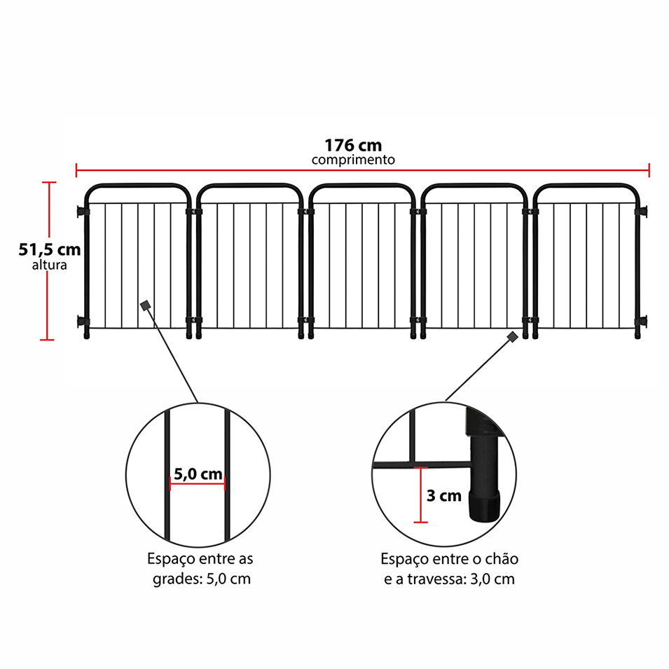 Cercado Açomix Petmix Portátil Preto - 5 Módulos
