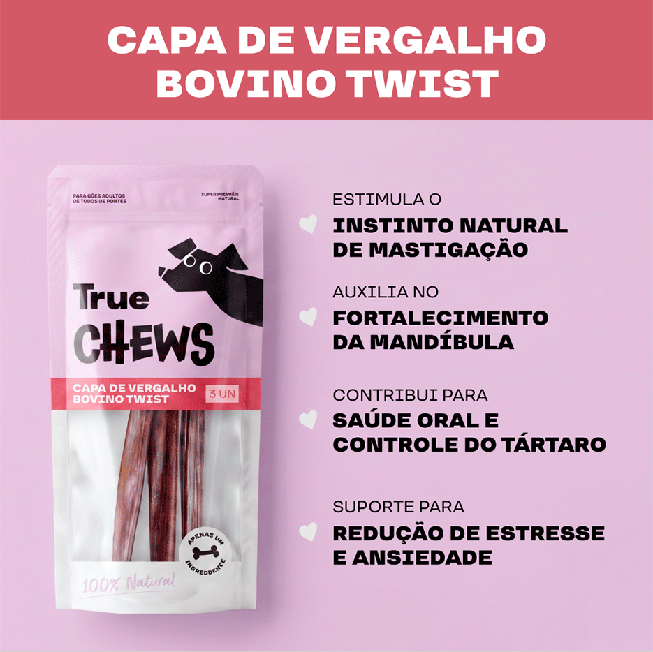 Petisco Mastigável True Chews Capa de Vergalho Twist Bovina para Cães - 3 Unidades
