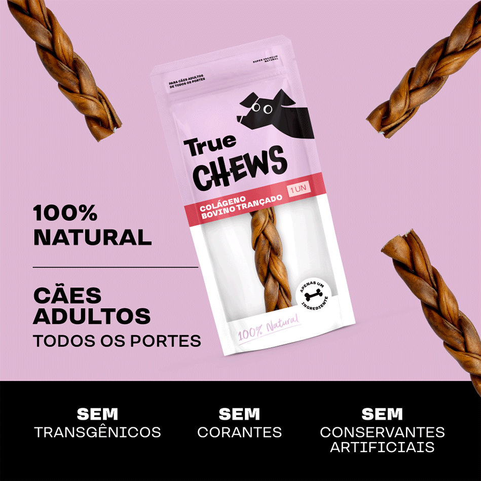 Petisco Mastigável True Chews Colágeno Bovino Trançado para Cães - 1 Unidade
