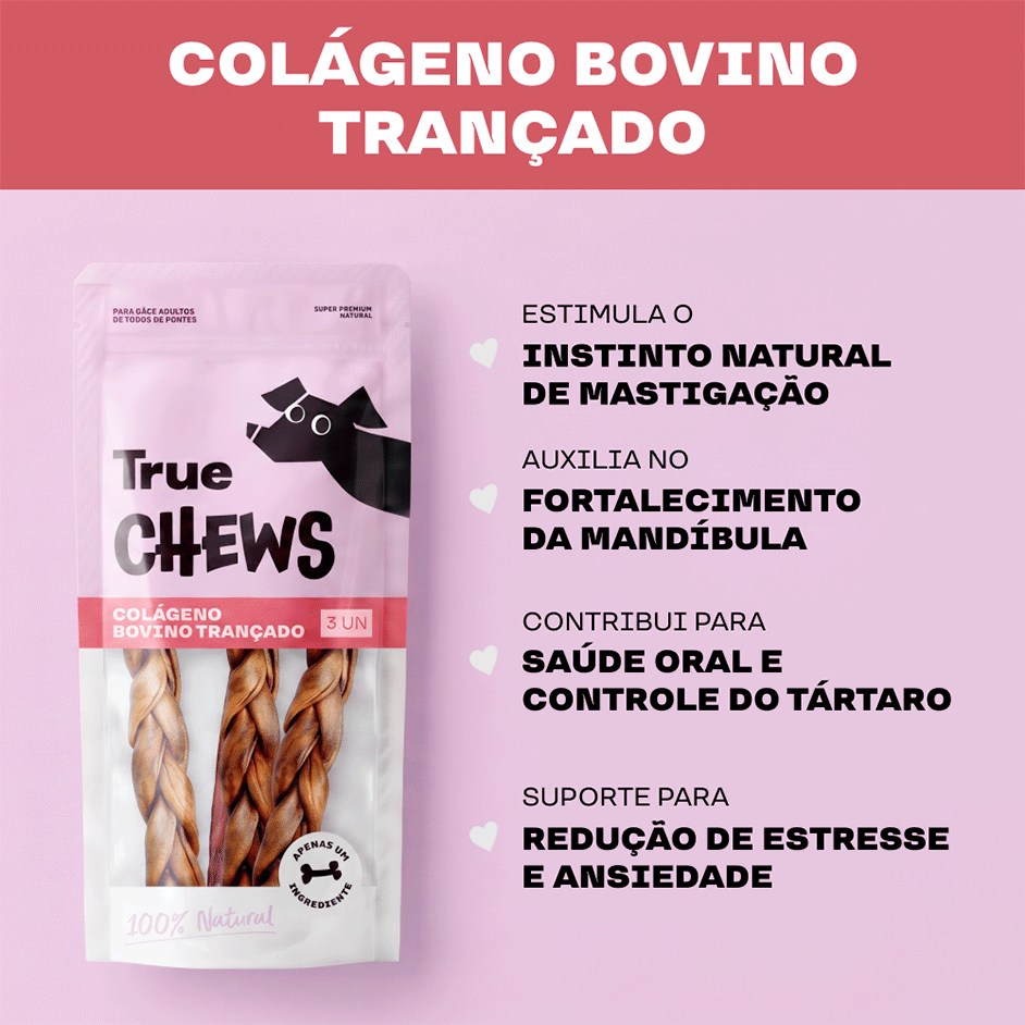 Petisco Mastigável True Chews Colágeno Bovino Trançado para Cães - 3 Unidades