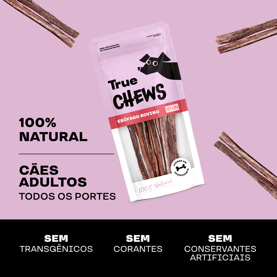 Petisco Mastigável True Chews Esôfago Bovino para Cães - 10 Unidades
