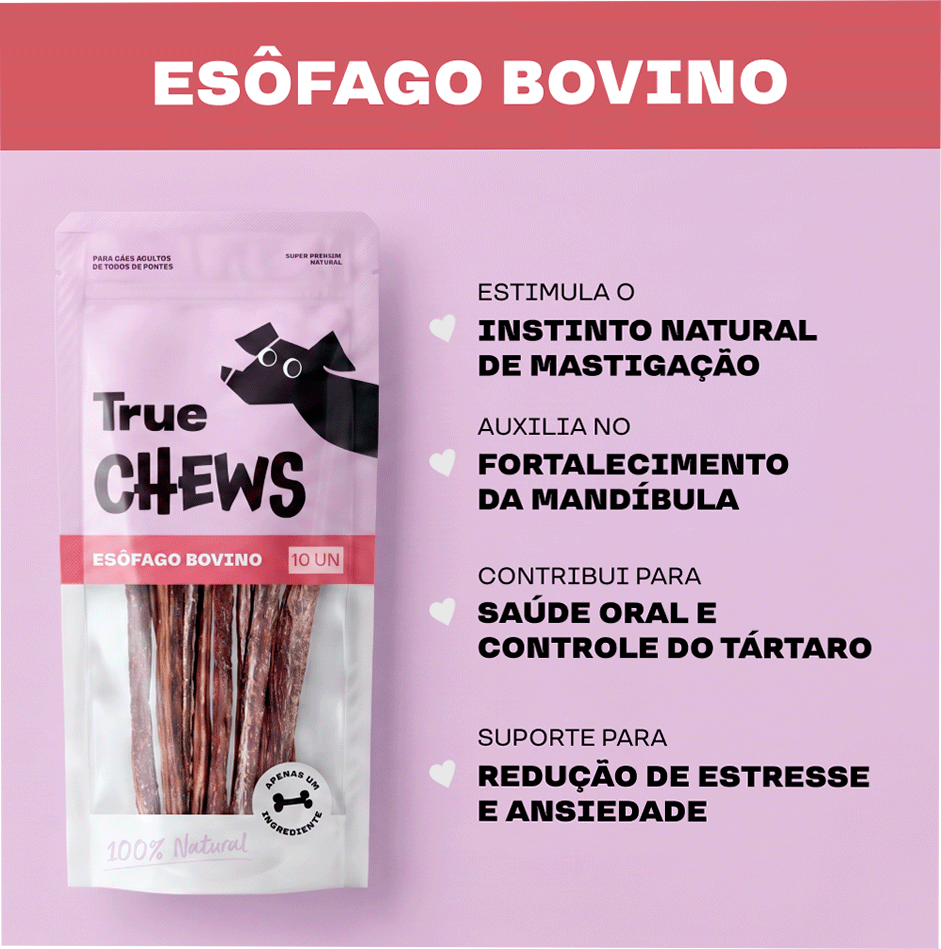 Petisco Mastigável True Chews Esôfago Bovino para Cães - 10 Unidades