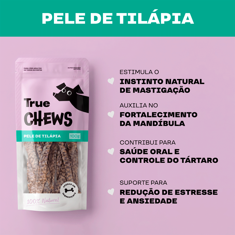 Petisco Mastigável True Chews Pele de Tilápia para Cães - 100 g